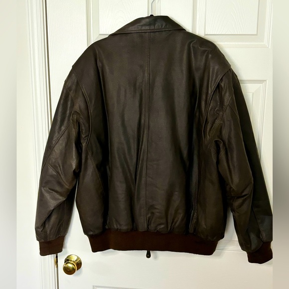 VTG EXCELLED LEATHER BOMBER BIKER JACKET AVIATOR BROWN/MAP GRAPHIC LINER  SZ XXL - Picture 8 of 16